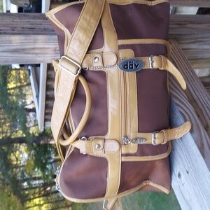 DAV East West Duffle Tote Shoulder Nylon Brown Tan Bag